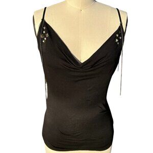 Y2K Euro Miss Sixty Punk Top Studs Chains M Cowl neck Black Grunge